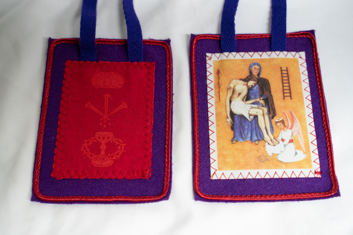 Purple Scapular of Benediction and Protection made of WOOL precisely to the vision of Marie-Julie Jahenny, ((HANDMADE in the USA))