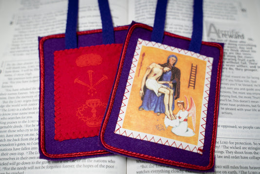 Purple Scapular of Benediction and Protection made of WOOL precisely to the vision of Marie-Julie Jahenny, ((HANDMADE in the USA))